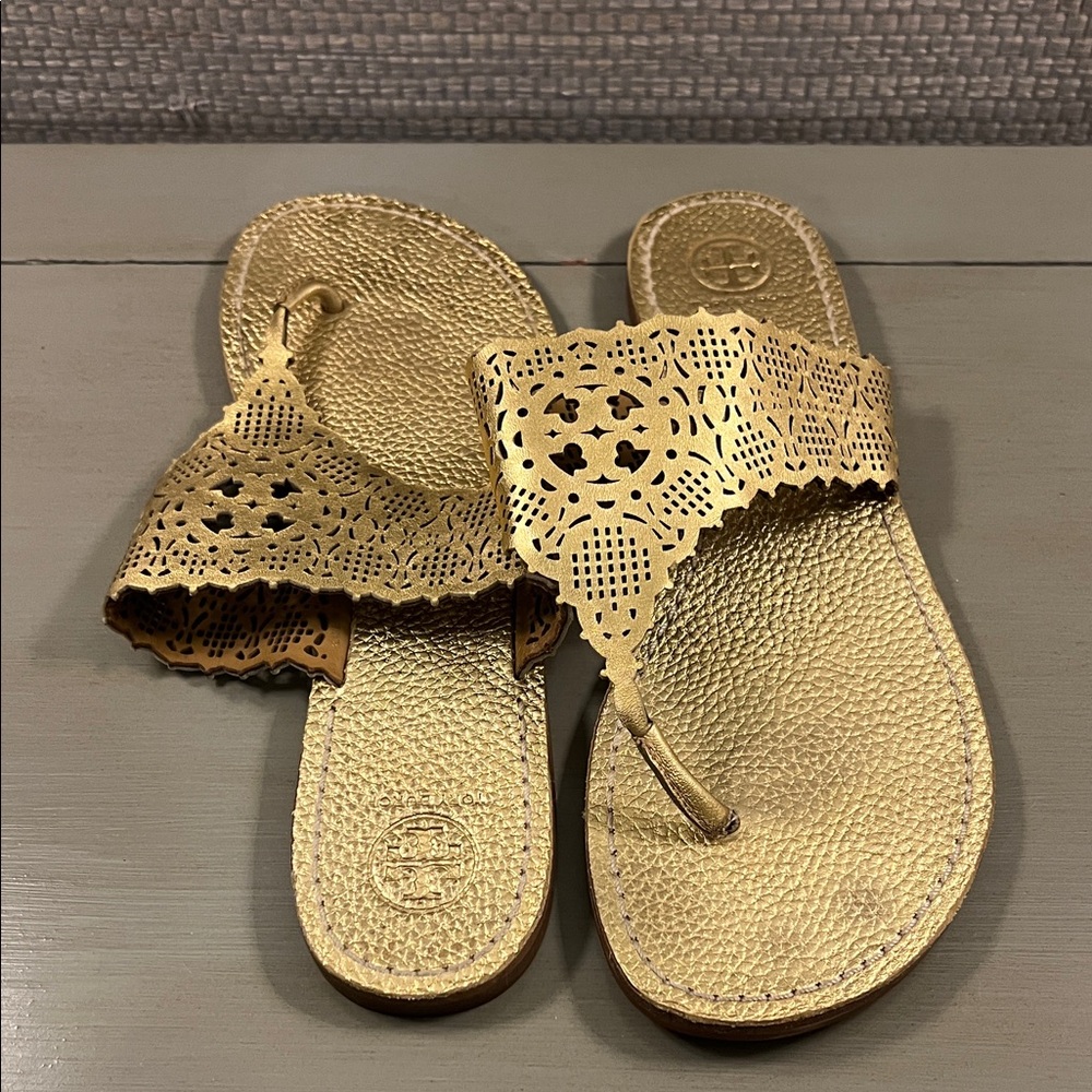 Tory Burch Gold Cut-Out Sandals